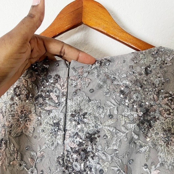 Mac Duggal Embellished V Neck Illusion Long Sleeve Gown - Picture 7 of 10